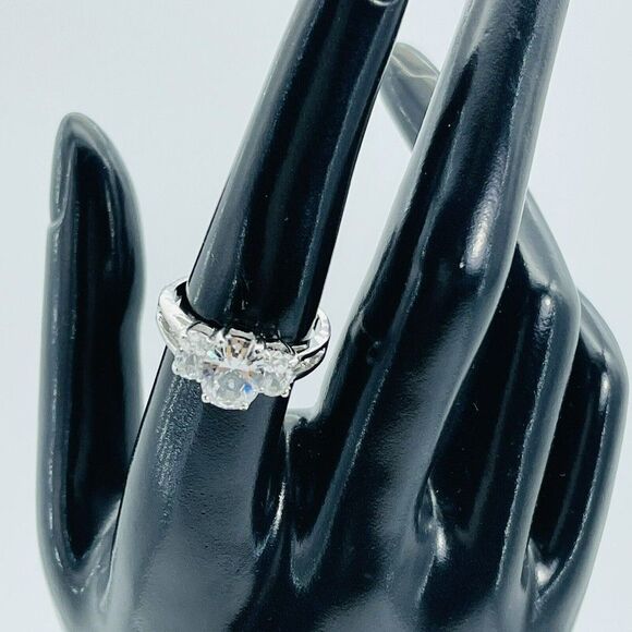 Trilogy Cubic Zirconia.Three Stone Trinity Engagement Ring Marked JA Silver Tone - Picture 2 of 12